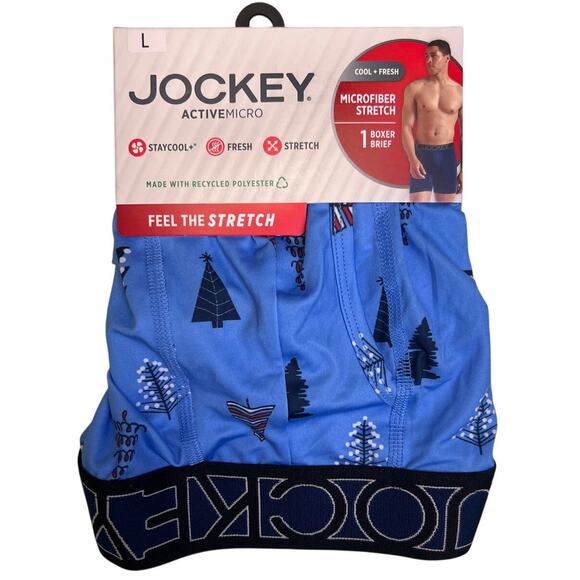 Jockey Men's Active Microfiber Stretch Boxer Briefs Christmas Trees Size Large L - Picture 1 of 2